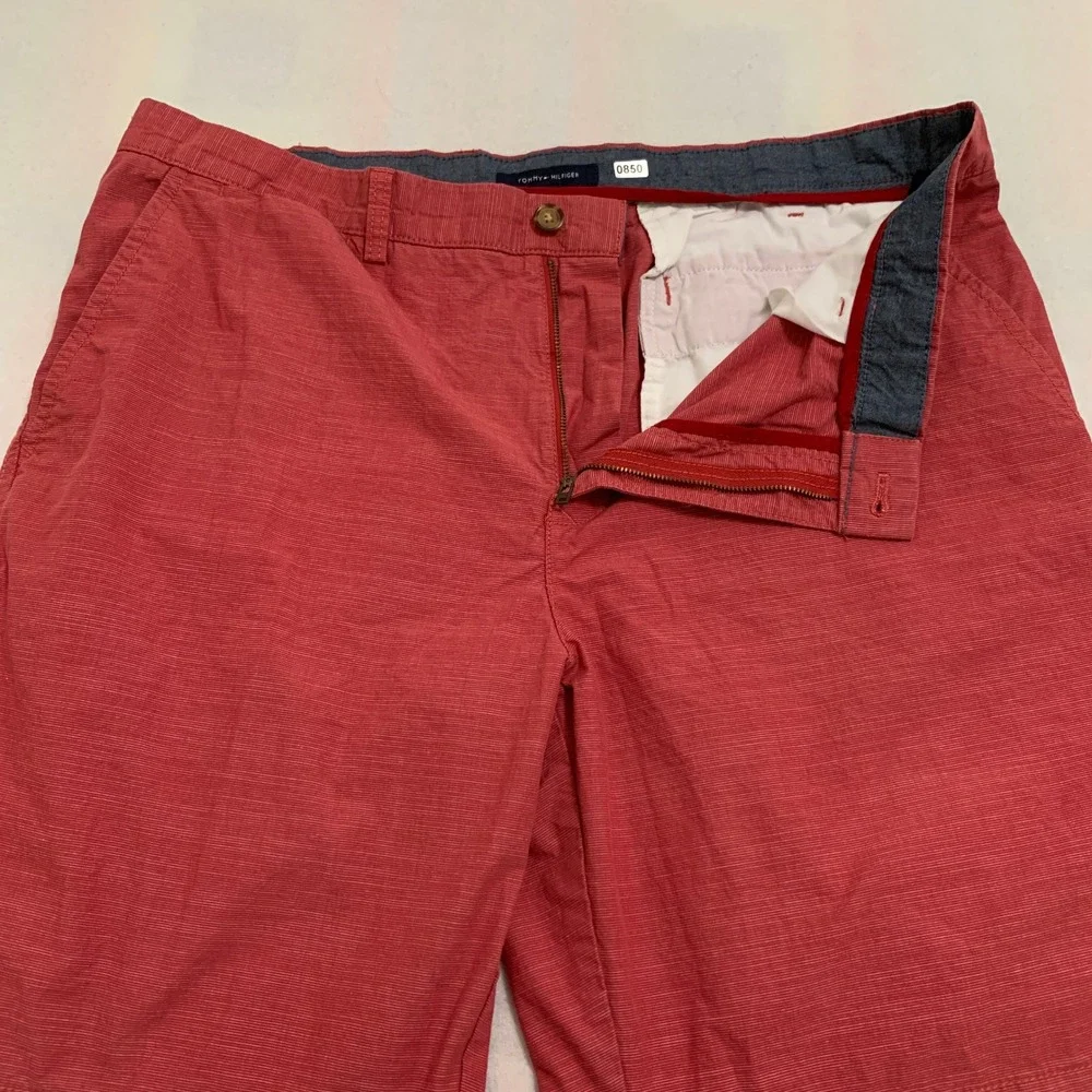 Tommy Hilfiger Chino Shorts Men 40 Red Micro-Strip Classic Fit Cotton 10